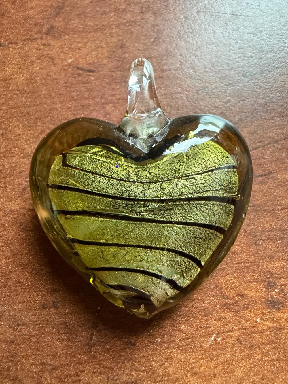 Handblown Glass Heart Pendant in Olive Green